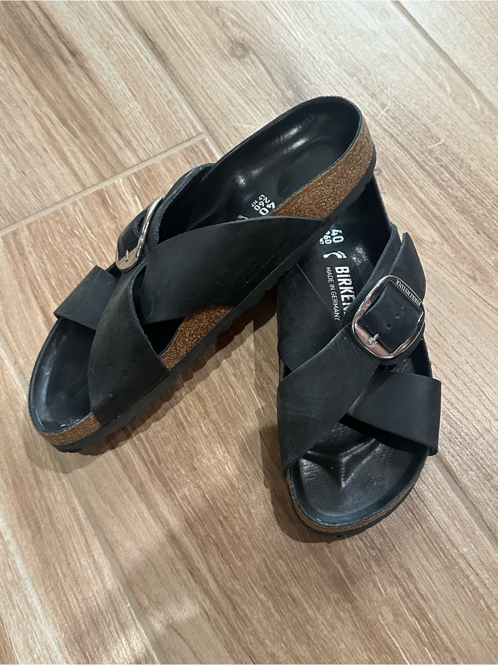 Birkenstock Women's Black Sienna Big Buckle Leather Sandals Size 9 - Picture 3 of 5